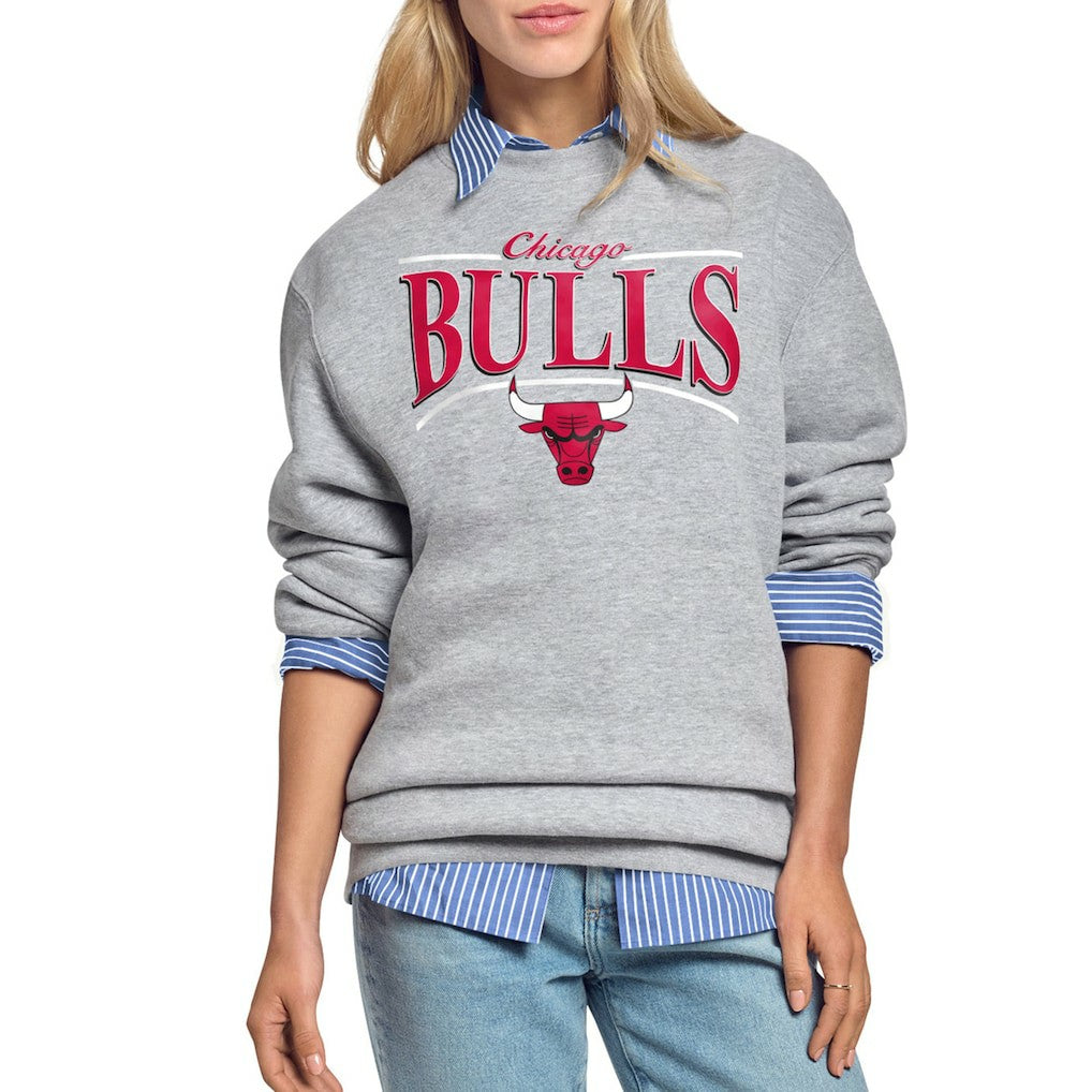 Chicago Bulls Starter Women's Arch Stripe Fleece Crewneck Sweatshirt - Gray online