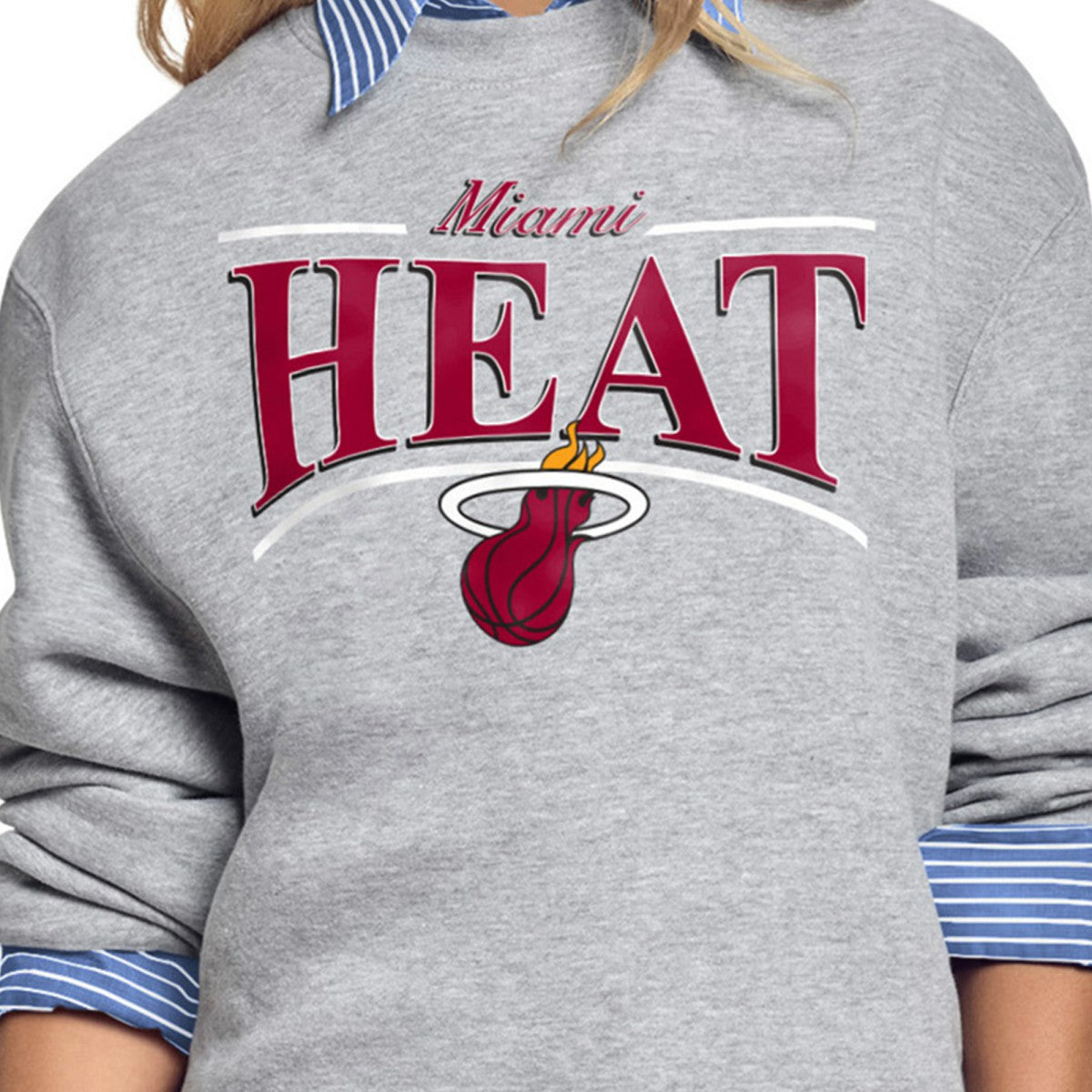 Miami Heat Starter Women's Arch Stripe Fleece Crewneck Sweatshirt - Gray outlet