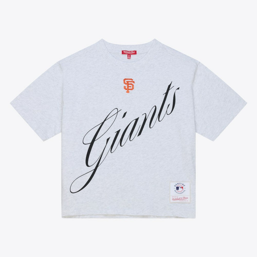 San Francisco Giants Women's Script Cropped Boxy T-Shirt - Heather Gray | Mitchell & Ness