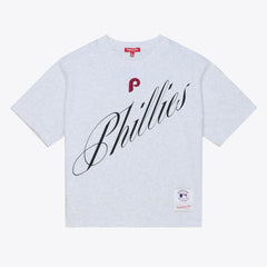 Philadelphia Phillies Women's Script Cropped Boxy T-Shirt - Heather Gray | Mitchell & Ness