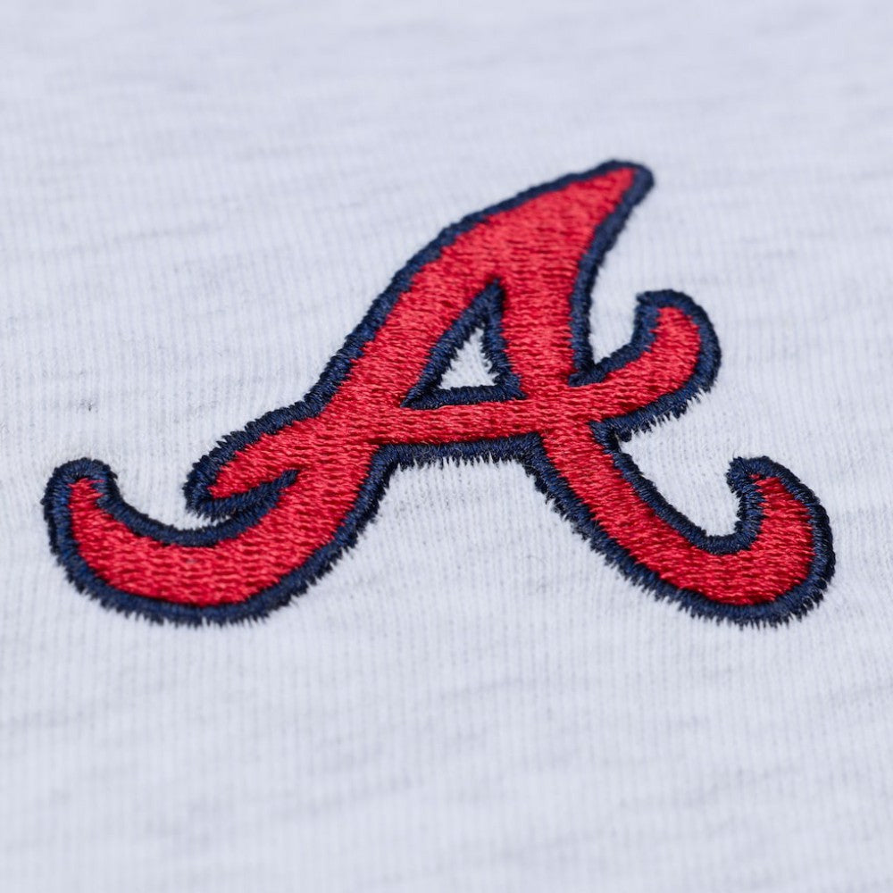 Atlanta Braves Women's Script Cropped Boxy T-Shirt - Heather Gray | Mitchell & Ness
