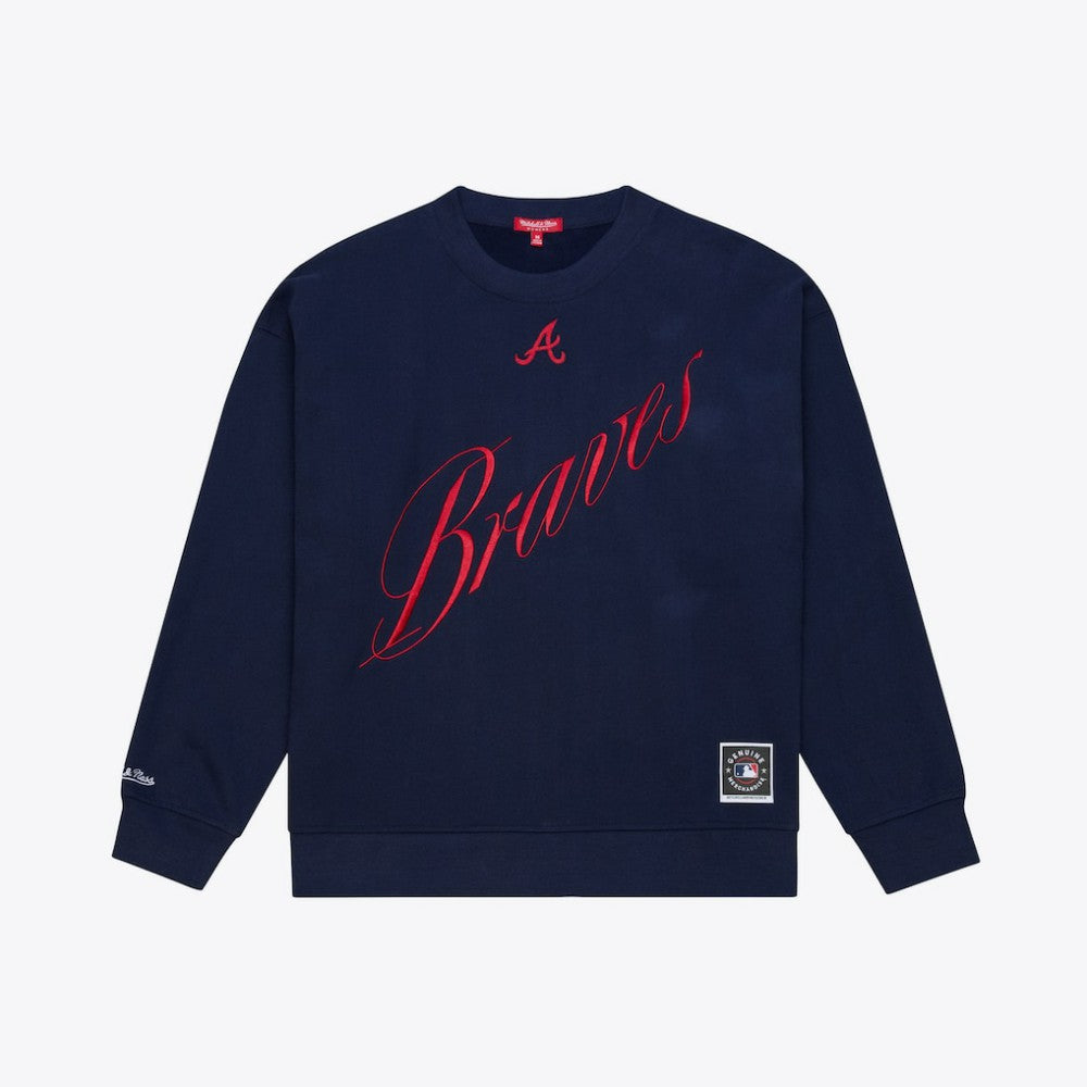 Atlanta Braves Women's Script Sweatshirt - Navy | Mitchell & Ness