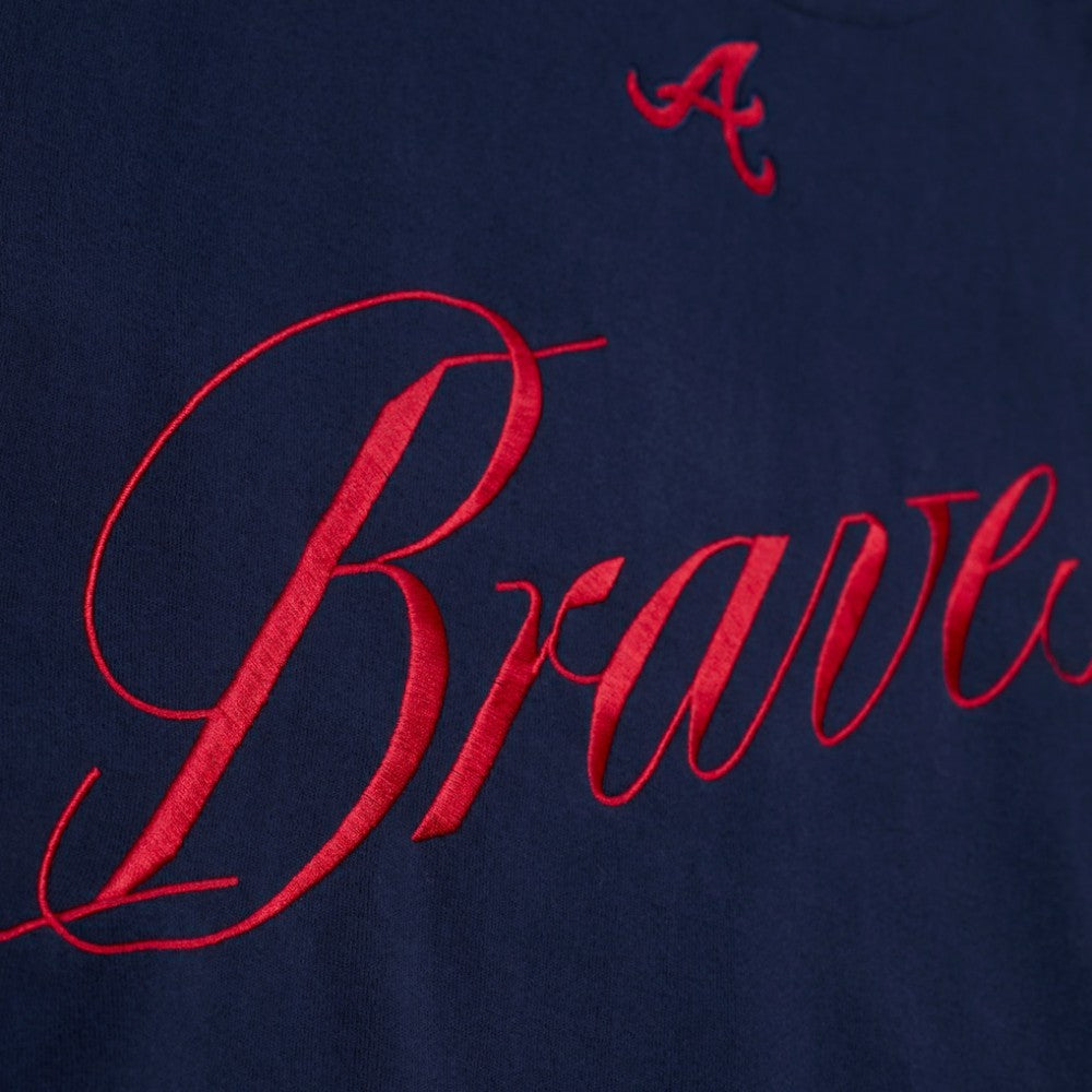 Atlanta Braves Women's Script Sweatshirt - Navy | Mitchell & Ness