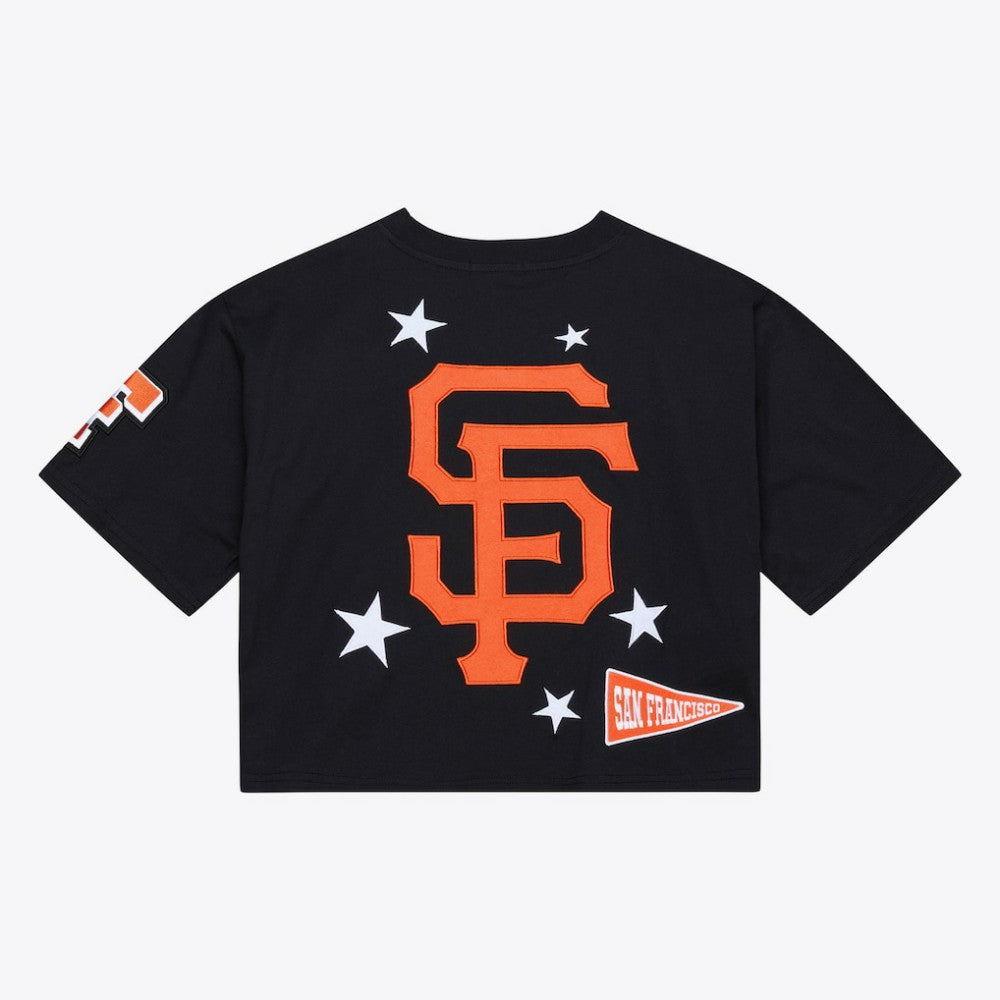 San Francisco Giants Women's Pep Rally Cropped Boxy T-Shirt - Black | Mitchell & Ness