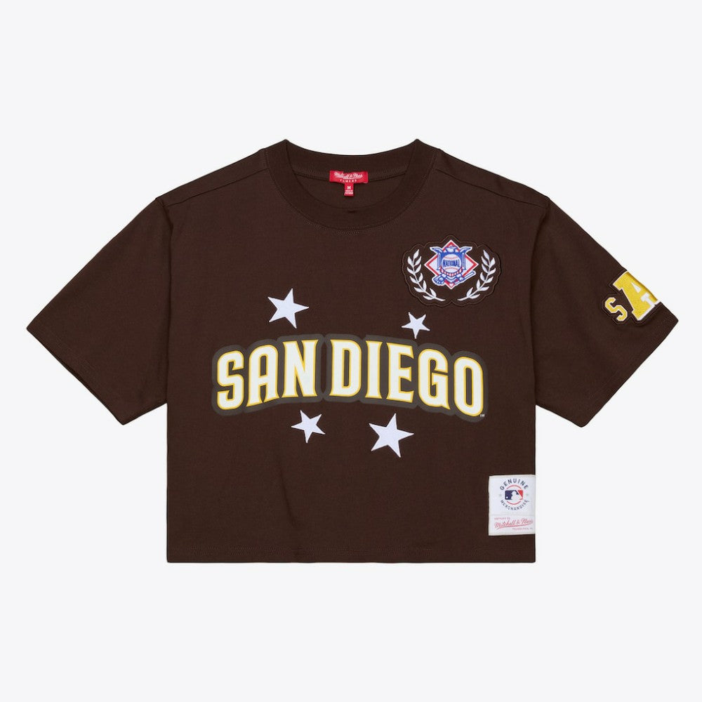 San Diego Padres Women's Pep Rally Cropped Boxy T-Shirt - Brown | Mitchell & Ness