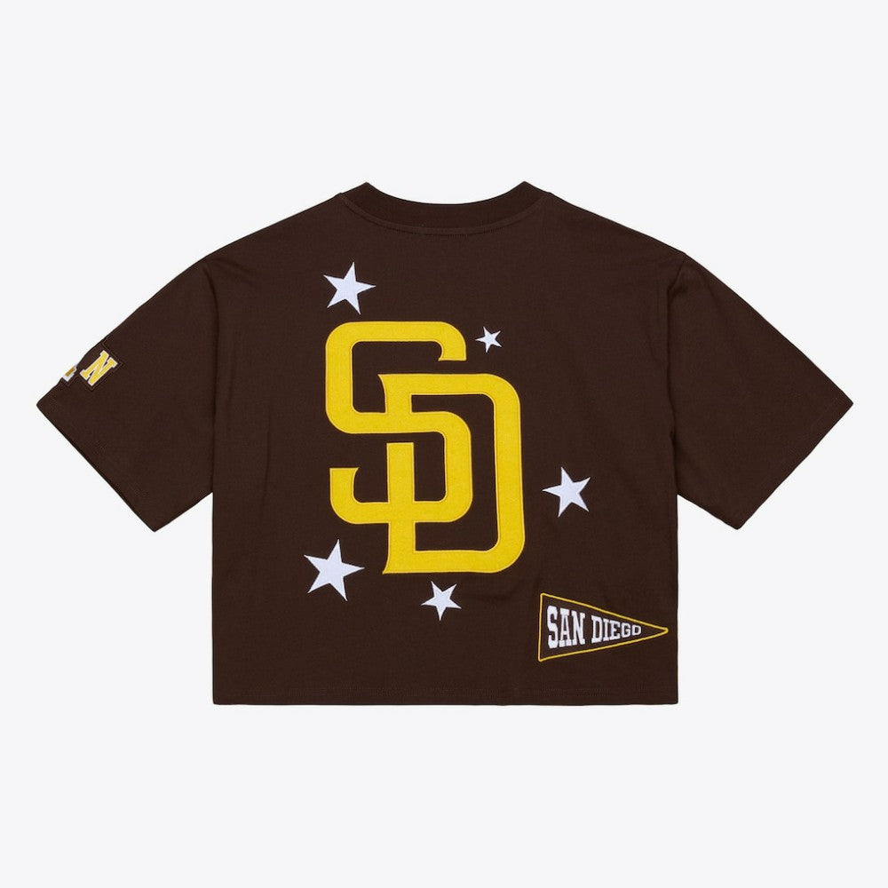 San Diego Padres Women's Pep Rally Cropped Boxy T-Shirt - Brown | Mitchell & Ness
