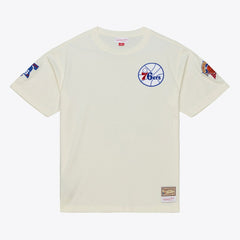 Philadelphia 76ers Hardwood Classics Chainstitch Premium T-Shirt - Cream | Mitchell & Ness discount