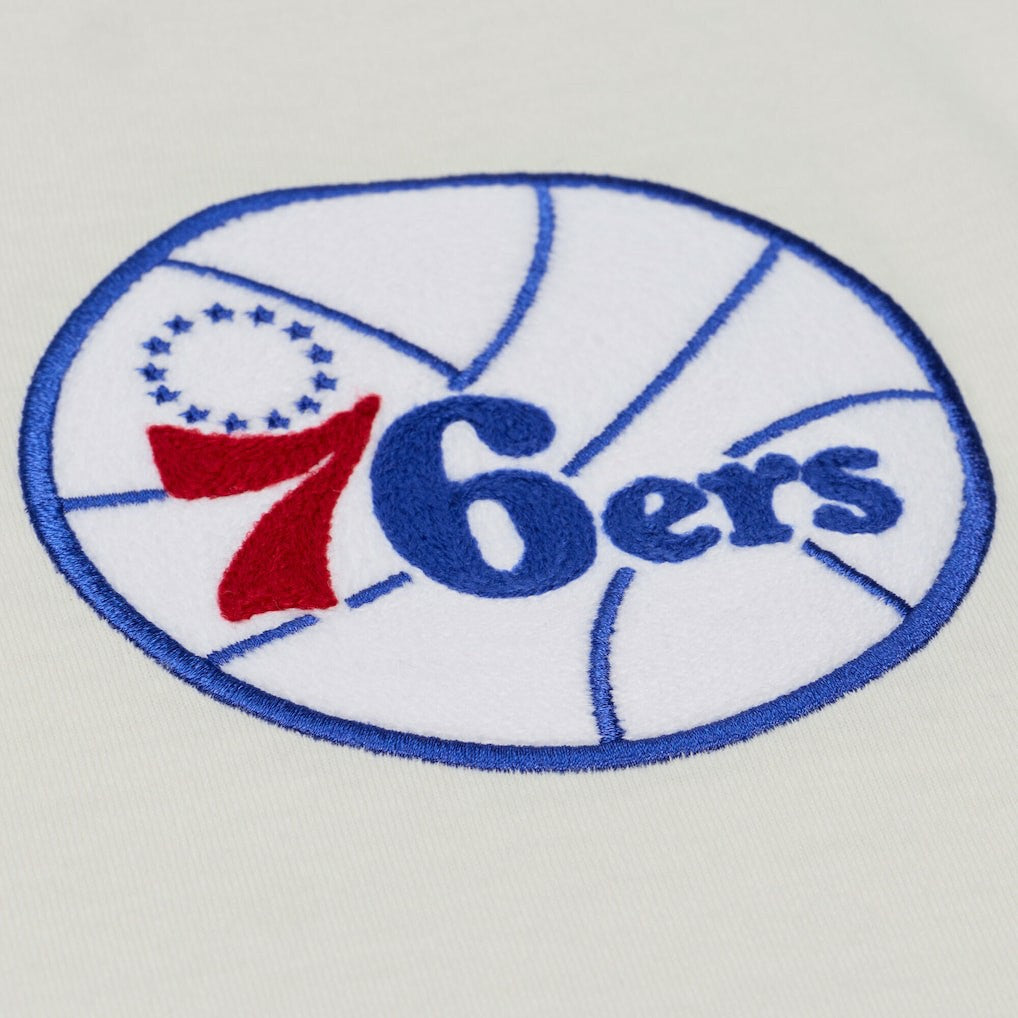 Philadelphia 76ers Hardwood Classics Chainstitch Premium T-Shirt - Cream | Mitchell & Ness discount