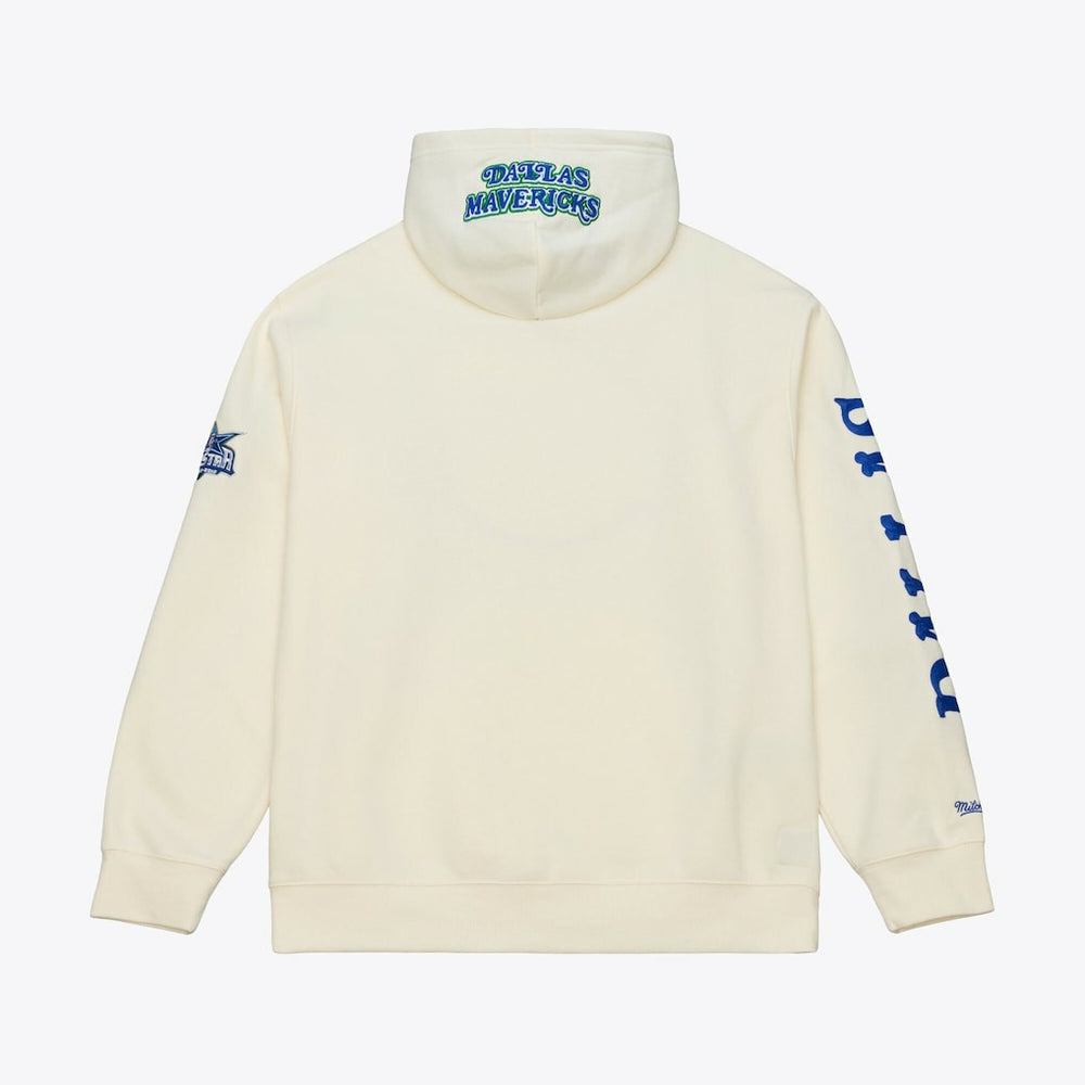Dallas Mavericks Hardwood Classics Chainstitch Premium Fleece Hoodie sale - Cream | Mitchell & Ness for sale