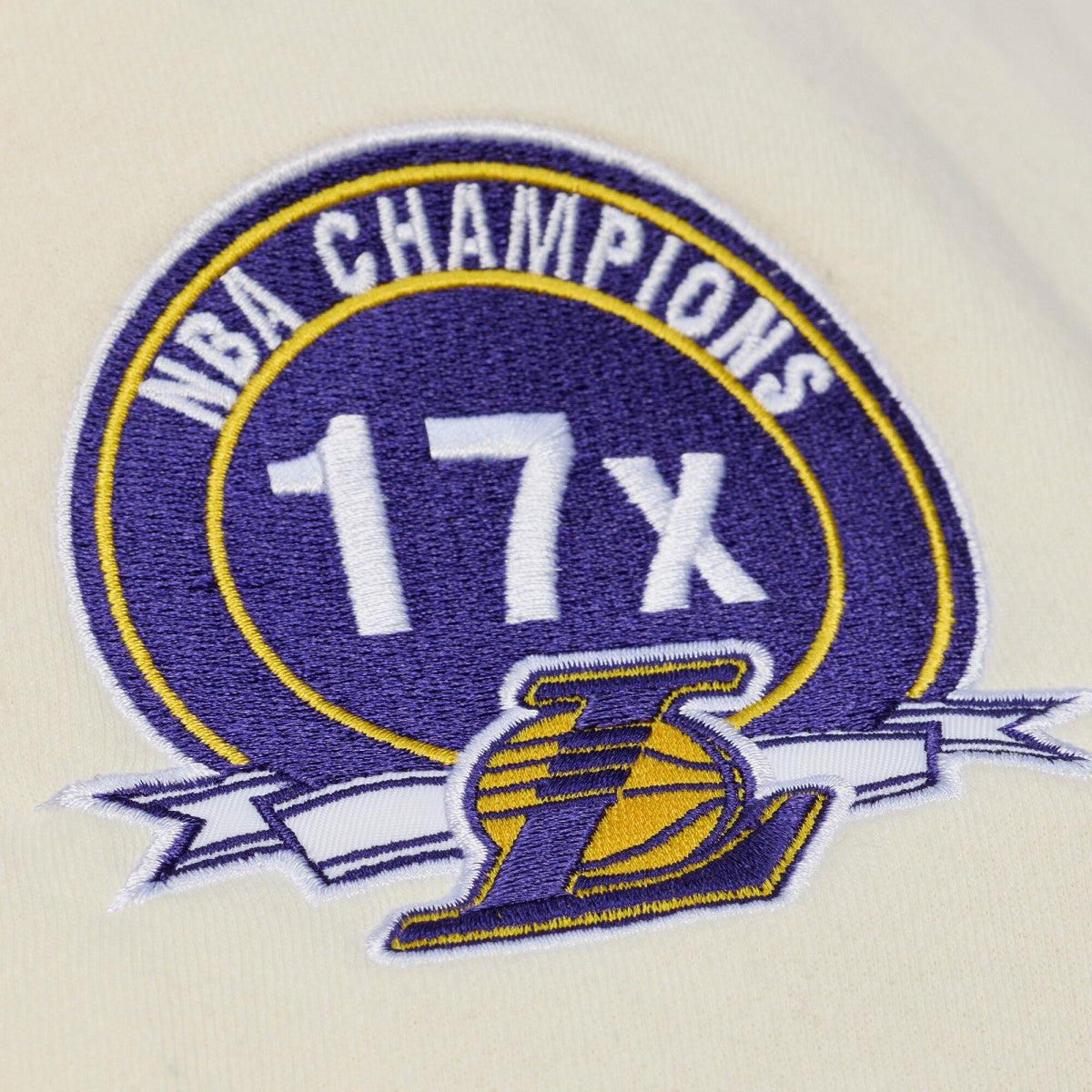 Los Angeles Lakers Hardwood Classics Chainstitch Premium Fleece Hoodie - Cream | Mitchell & Ness shop