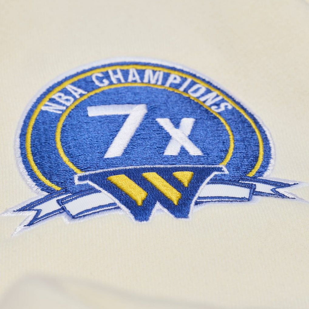 Golden State Warriors Hardwood Classics Chainstitch Premium Fleece Hoodie sale - Cream | Mitchell & Ness on sale