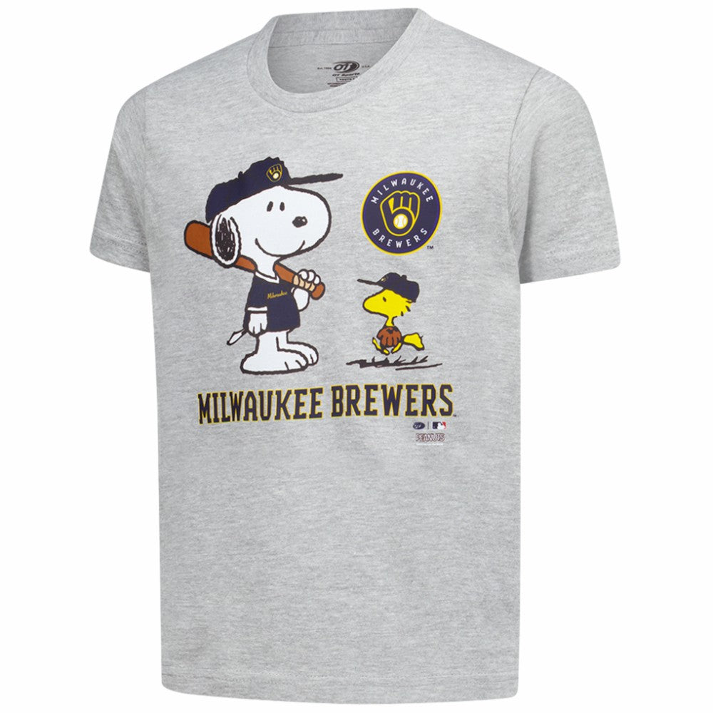 Milwaukee Brewers Youth Peanuts Snoopy T-Shirt - Heather Gray
