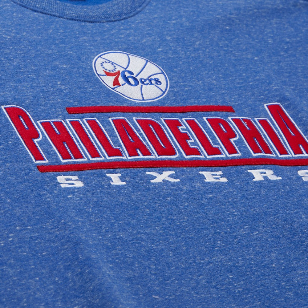 Philadelphia 76ers Throw It Back Fleece Sweatshirt - Royal | Mitchell & Ness online
