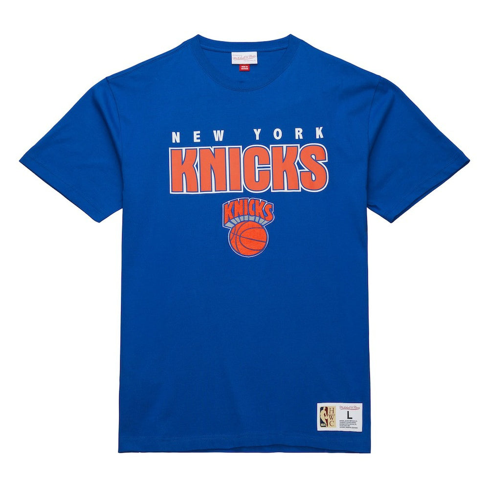 New York Knicks Hardwood Classics Throw It Back Premium T-Shirt - Blue | Mitchell & Ness shop