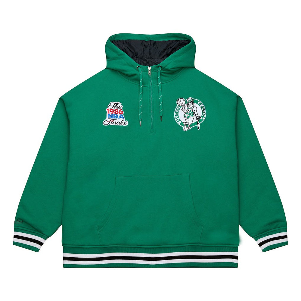 Boston Celtics Throw It Back Quilted Fleece Quarter-Zip Hoodie - Green | Mitchell & Ness shop