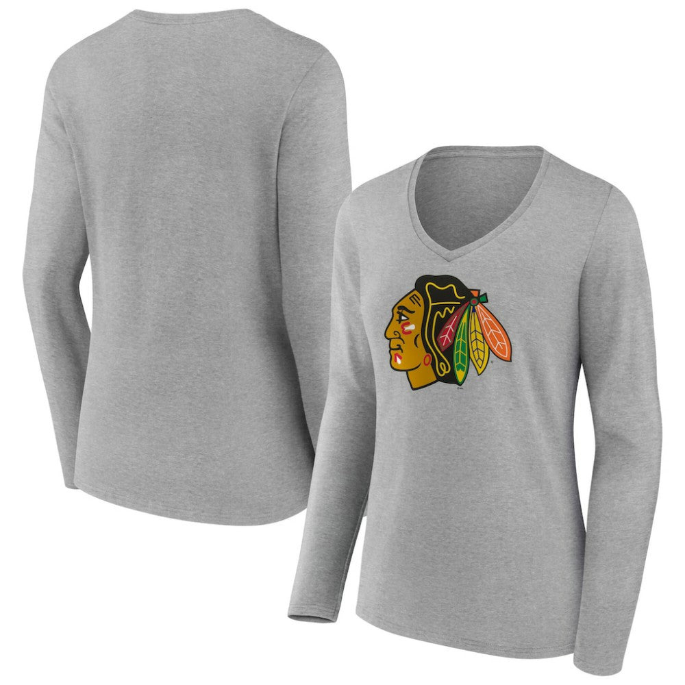 Chicago Blackhawks Women's Primary Logo Long Sleeve V-Neck T-Shirt