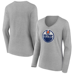 Edmonton Oilers Women's Primary Logo Long Sleeve V-Neck T-Shirt