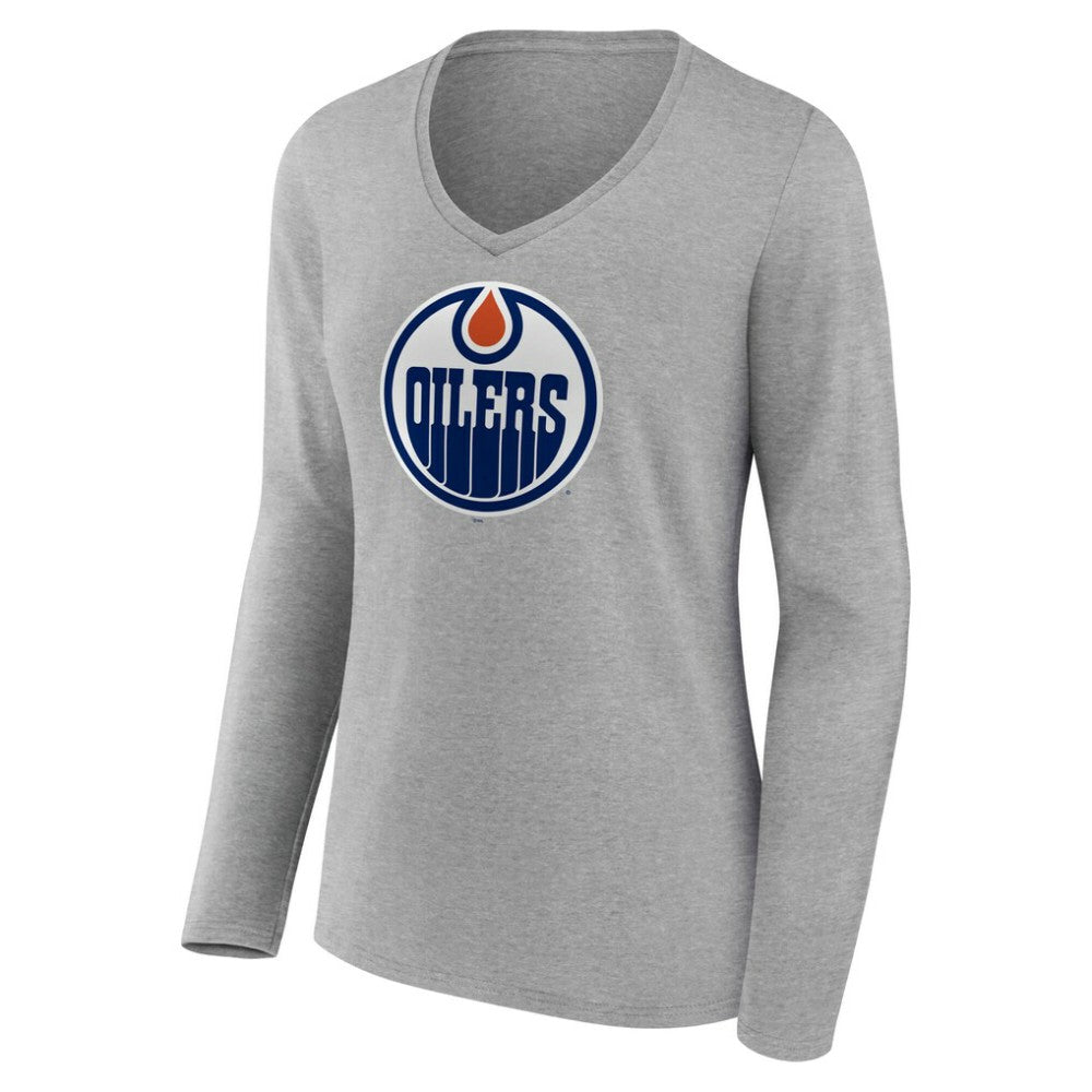 Edmonton Oilers Women's Primary Logo Long Sleeve V-Neck T-Shirt