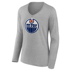 Edmonton Oilers Women's Primary Logo Long Sleeve V-Neck T-Shirt