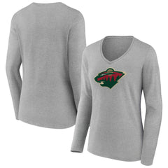 Minnesota Wild Women's Primary Logo Long Sleeve V-Neck T-Shirt