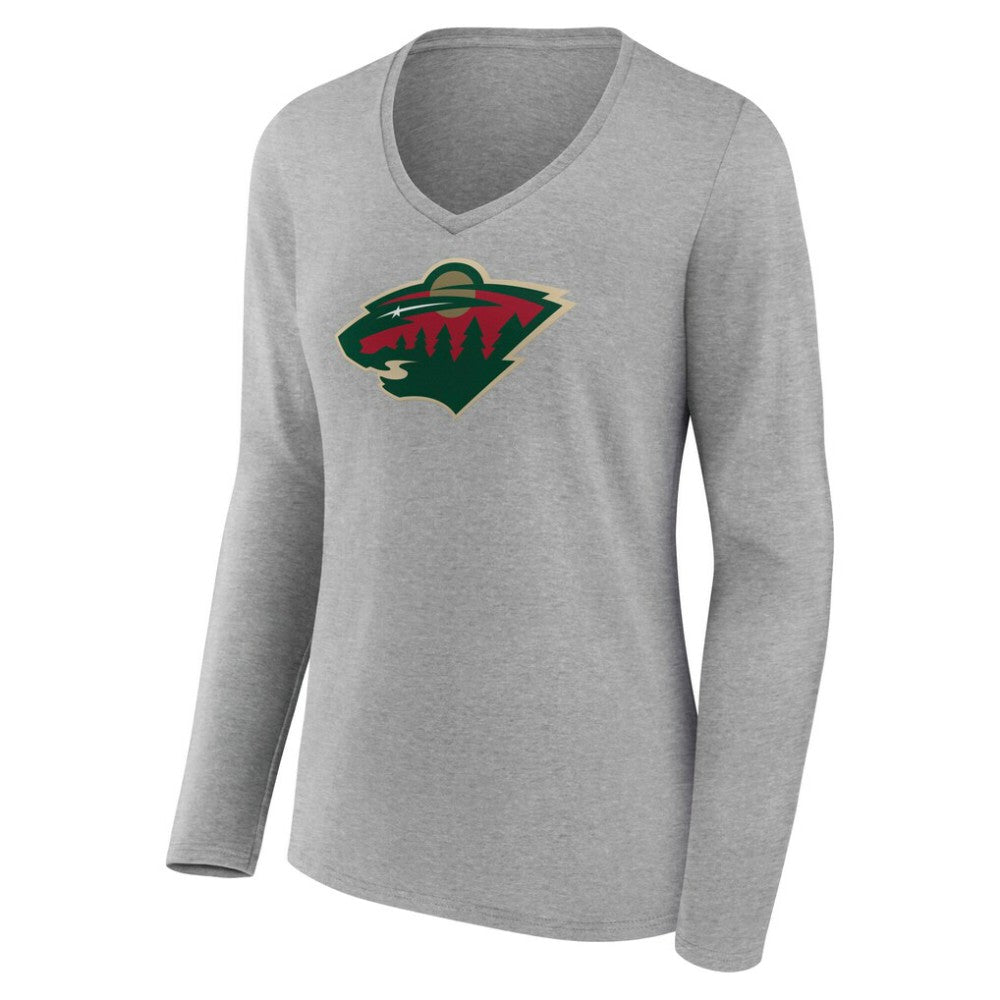Minnesota Wild Women's Primary Logo Long Sleeve V-Neck T-Shirt
