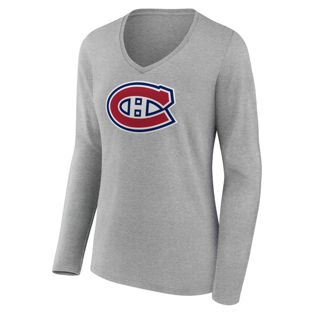Montreal Canadiens Women's Primary Logo Long Sleeve V-Neck T-Shirt