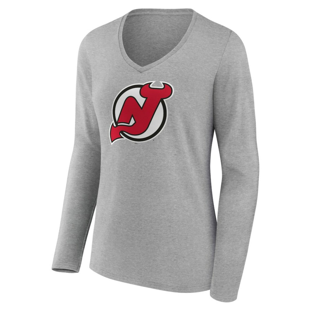 New Jersey Devils Women's Primary Logo Long Sleeve V-Neck T-Shirt