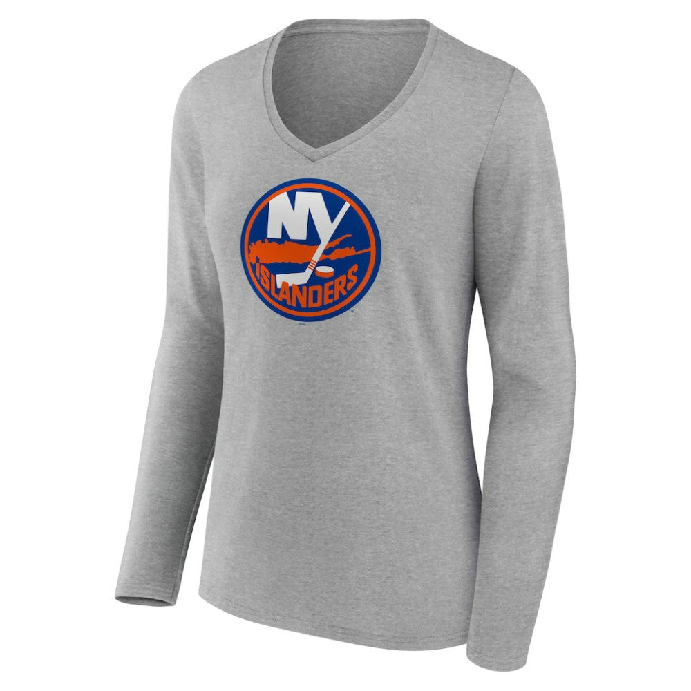 New York Islanders Women's Primary Logo Long Sleeve V-Neck T-Shirt