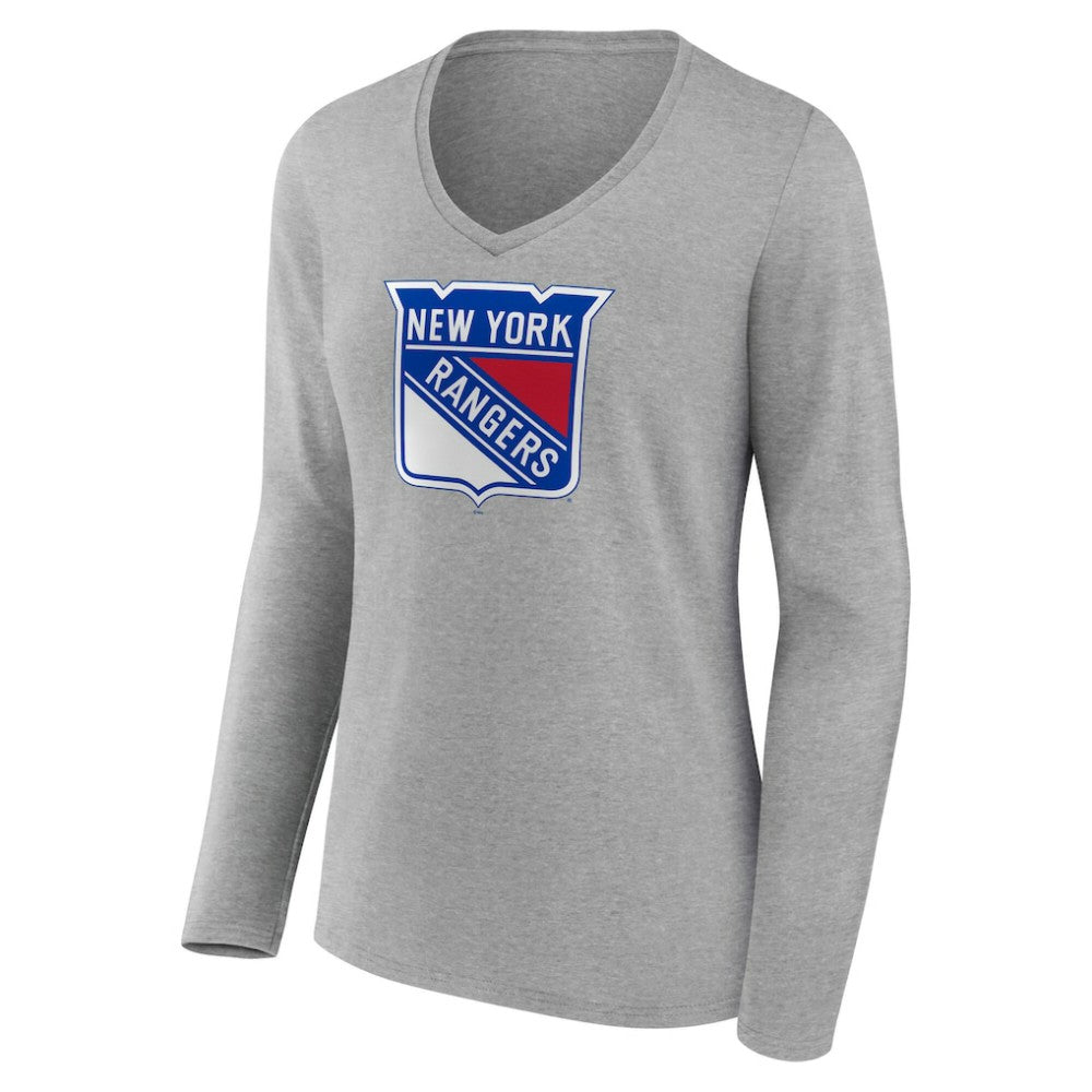New York Rangers Women's Primary Logo Long Sleeve V-Neck T-Shirt