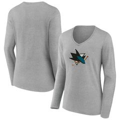 San Jose Sharks Women's Primary Logo Long Sleeve V-Neck T-Shirt