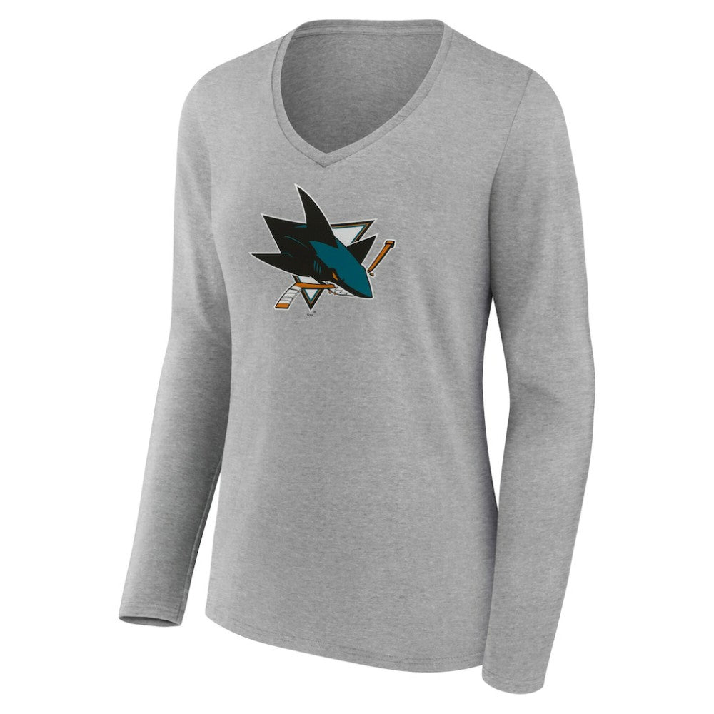San Jose Sharks Women's Primary Logo Long Sleeve V-Neck T-Shirt