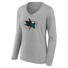 San Jose Sharks Women's Primary Logo Long Sleeve V-Neck T-Shirt