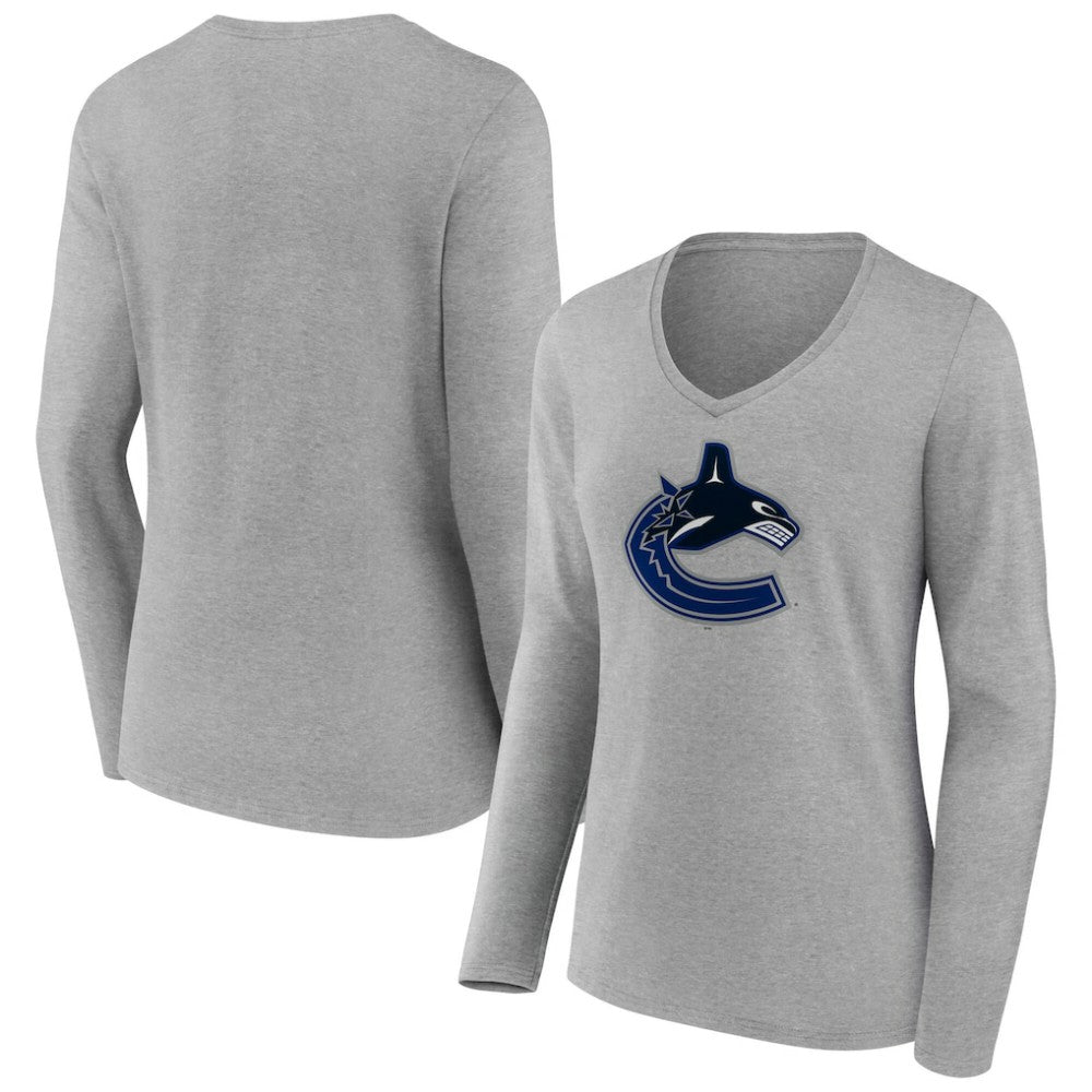 Vancouver Canucks Women's Primary Logo Long Sleeve V-Neck T-Shirt