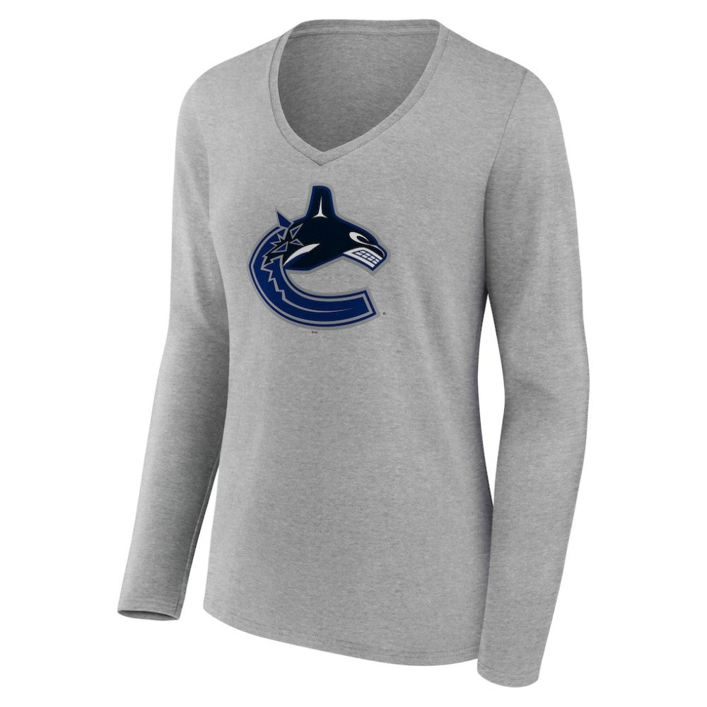 Vancouver Canucks Women's Primary Logo Long Sleeve V-Neck T-Shirt