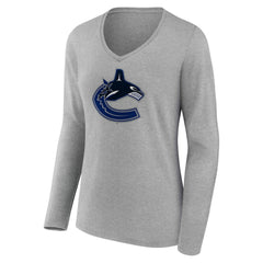 Vancouver Canucks Women's Primary Logo Long Sleeve V-Neck T-Shirt