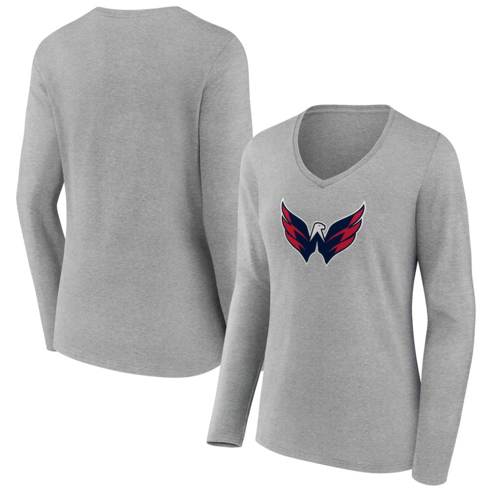 Washington Capitals Women's Primary Logo Long Sleeve V-Neck T-Shirt