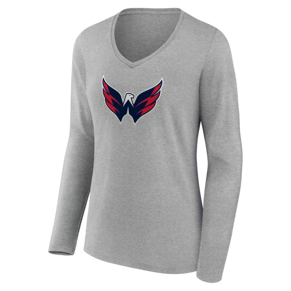 Washington Capitals Women's Primary Logo Long Sleeve V-Neck T-Shirt