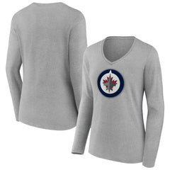 Winnipeg Jets Women's Primary Logo Long Sleeve V-Neck T-Shirt