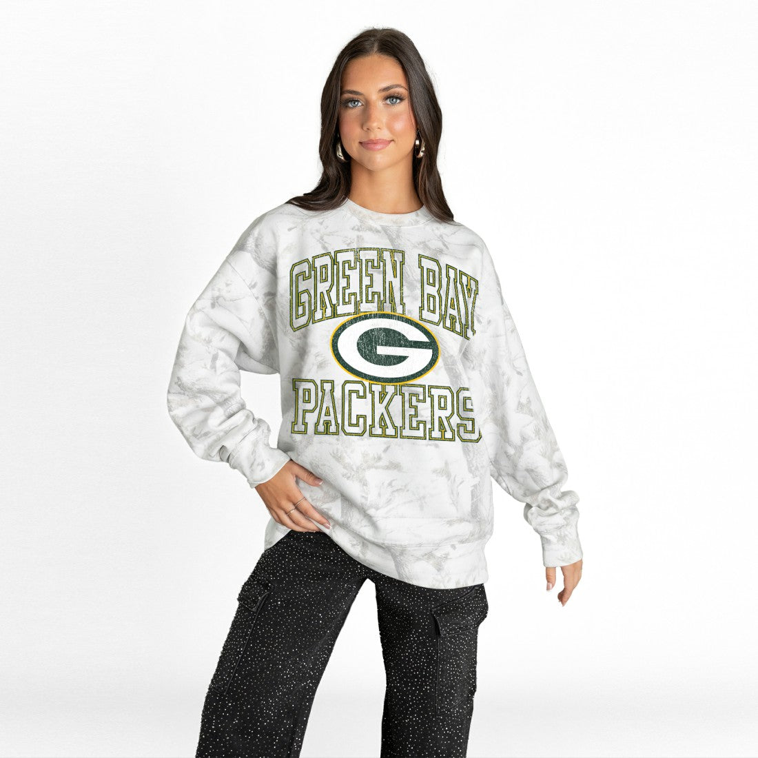 NFL Green Bay Packers Gameday Couture Women's Whiteout Oversized Premium Fleece Sweatshirt