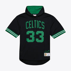 Larry Bird Boston Celtics Mesh Name & Number Short Sleeve Hoodie - Black | Mitchell & Ness discount