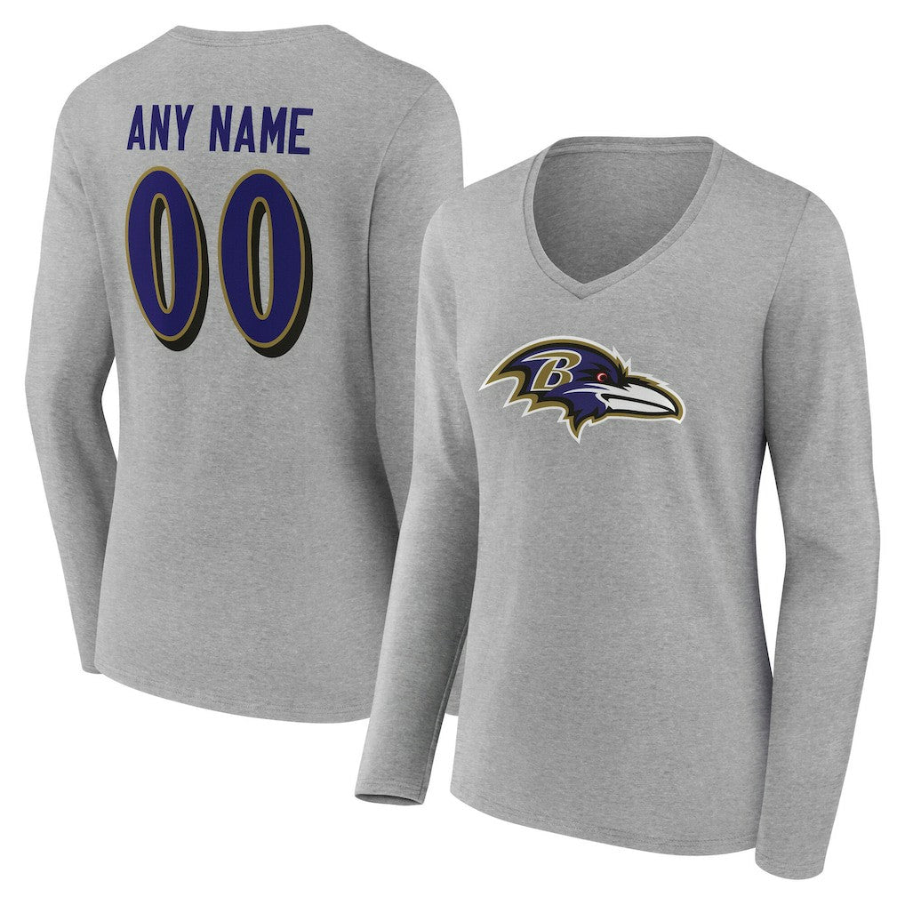 NFL Baltimore Ravens Women's Team Authentic Personalized Name & Number Long Sleeve V-Neck T-Shirt