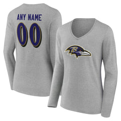 NFL Baltimore Ravens Women's Team Authentic Personalized Name & Number Long Sleeve V-Neck T-Shirt