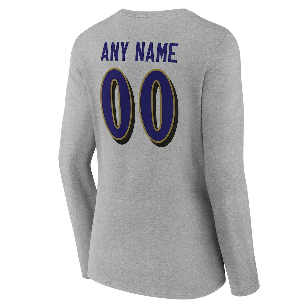 NFL Baltimore Ravens Women's Team Authentic Personalized Name & Number Long Sleeve V-Neck T-Shirt