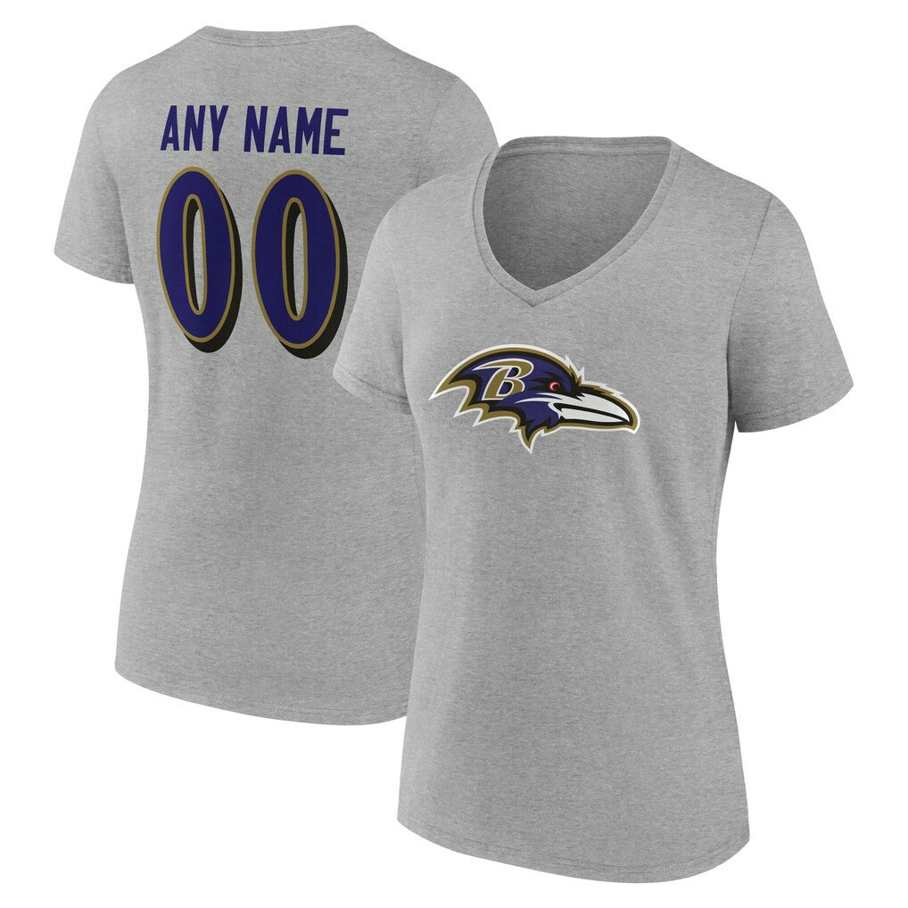 NFL Baltimore Ravens Women's Team Authentic Personalized Name & Number V-Neck T-Shirt