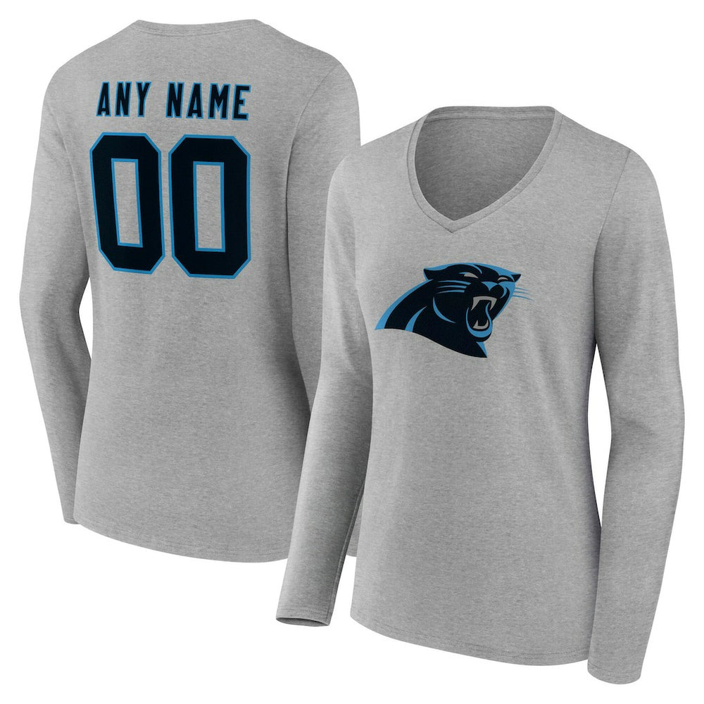 NFL Carolina Panthers Women's Team Authentic Personalized Name & Number Long Sleeve V-Neck T-Shirt