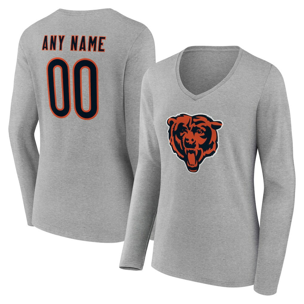 NFL Chicago Bears Women's Team Authentic Personalized Name & Number Long Sleeve V-Neck T-Shirt