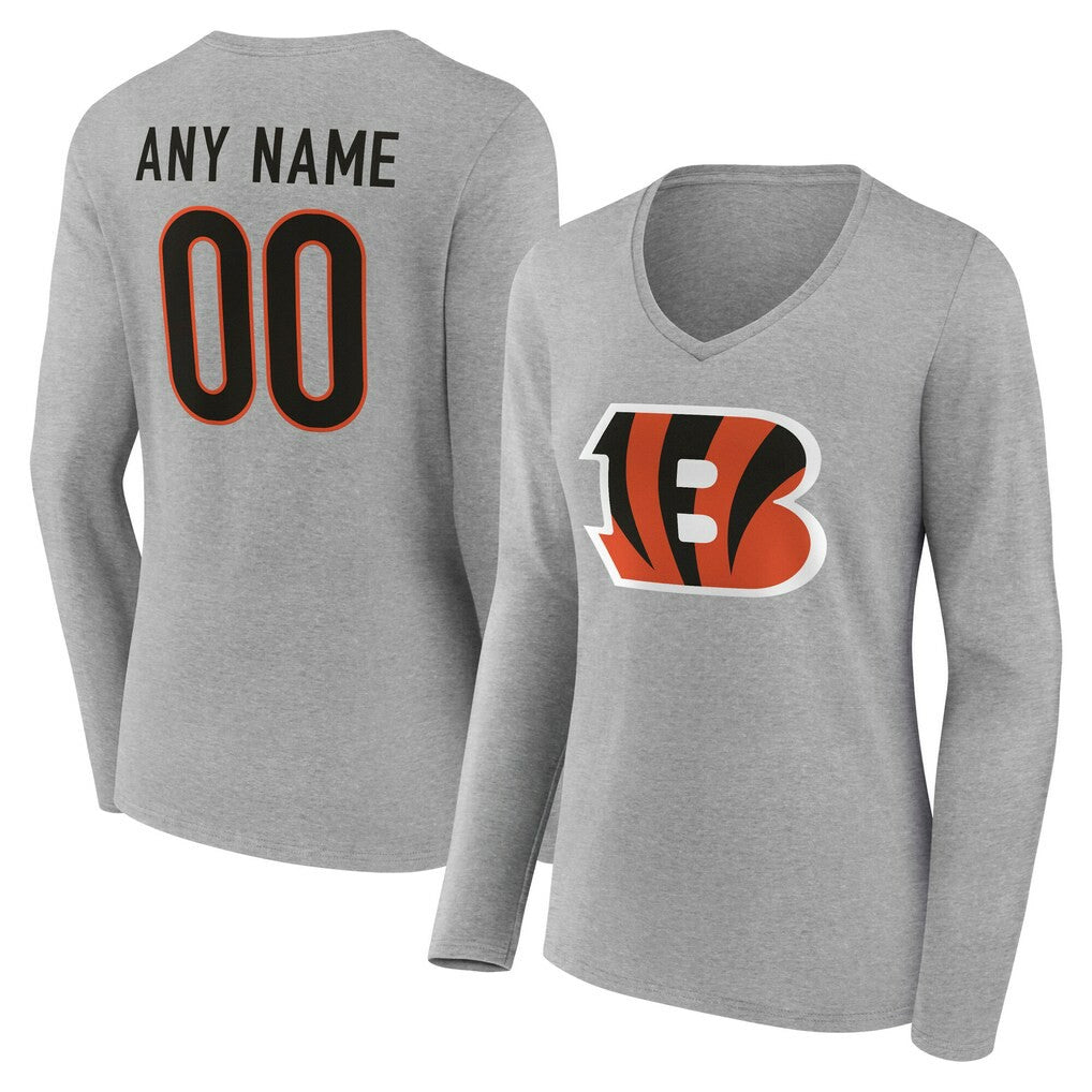 NFL Cincinnati Bengals Women's Team Authentic Personalized Name & Number Long Sleeve V-Neck T-Shirt