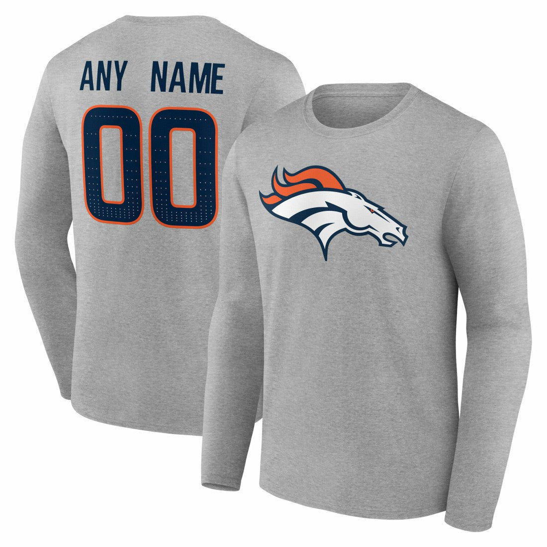 NFL Denver Broncos Team Authentic Personalized Name & Number Long Sleeve T-Shirt