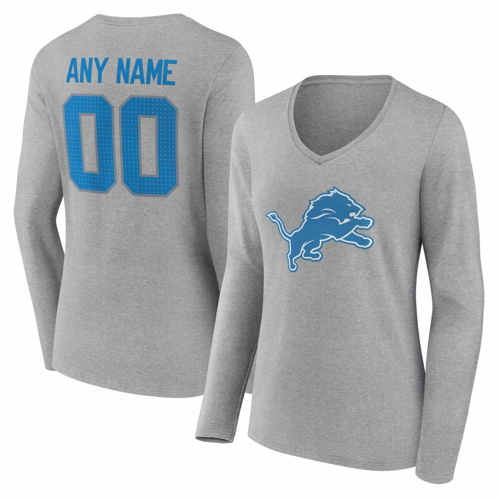 NFL Detroit Lions Women's Team Authentic Personalized Name & Number Long Sleeve V-Neck T-Shirt