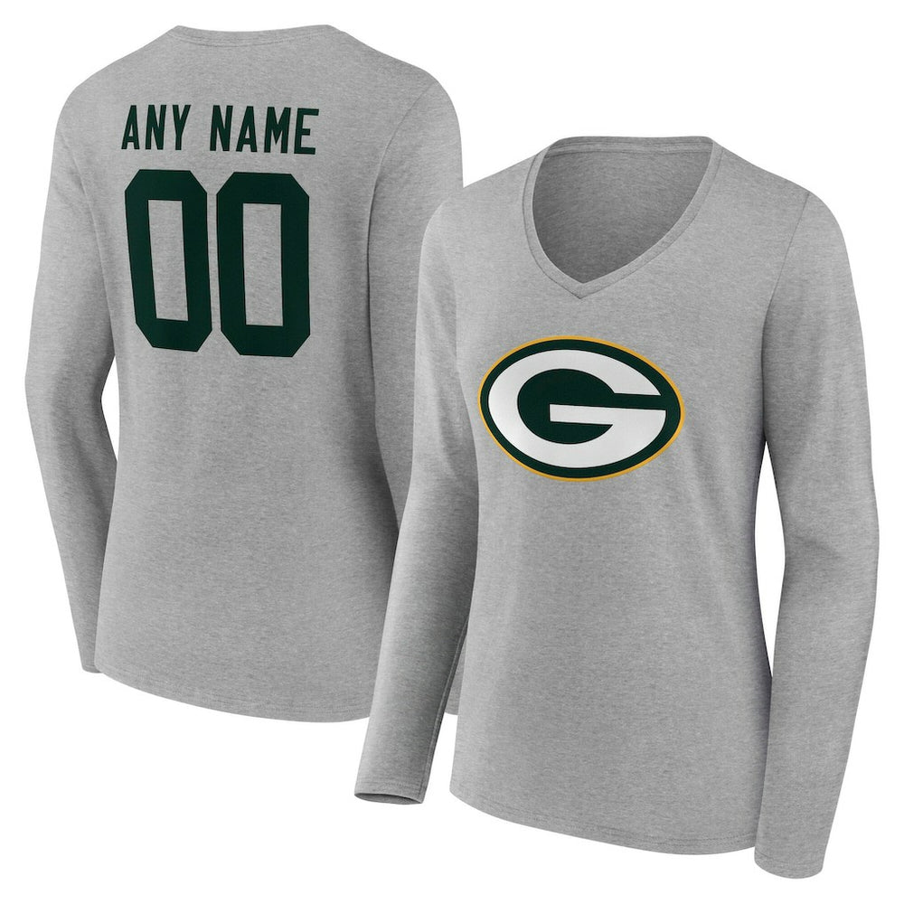 NFL Green Bay Packers Women's Team Authentic Personalized Name & Number Long Sleeve V-Neck T-Shirt